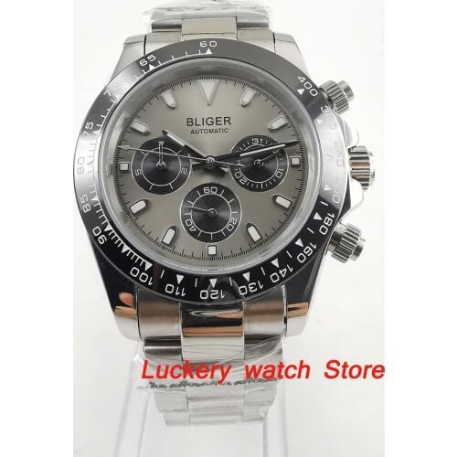 39mm bliger watch gray dial Multifunction week date Automatic movement men watch-BA119