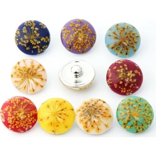 Fashion beauty 10pcs mixed Colorful Round Dome Resin Dried flowers 18MM snap buttons fit snap bracelet snap jewelry NS0025