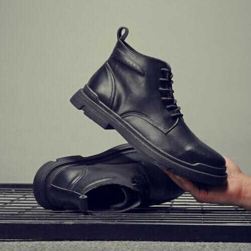 High Quality Real Leather Men Casual Shoes Spring Winter Plush Warm Ankle Boots Outdoor Work Snow Boots Classic Military Boots