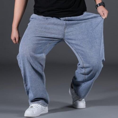 Autumn and Winter Jeans Mens Loose Straight Tube Fattening Oversized Mens Wear Plush Thickened Fat Guy Wide Leg Pants