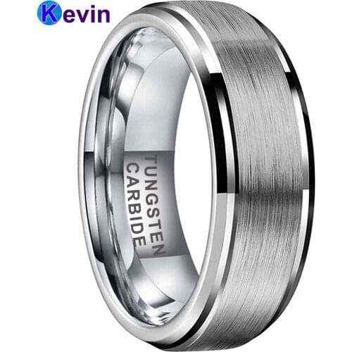 Tungsten Wedding Band For Men Women Stepped Beveled Edges Brushed Finish 6MM 8MM Available