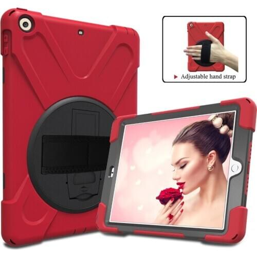 New 360 Armor Case for iPad 9.7'' 2017 Cover A1822 A1823 360 Rotation Hand Strap Silicon PVC Cover for iPad 2017 9.7'' Kids Case