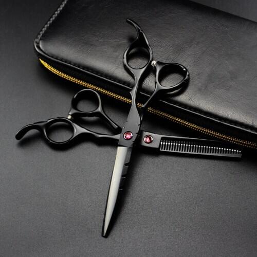 Professional Japan 440c 5.5 6 '' red gem black hair scissors haircut scissor thinning barber cutting shears hairdresser scissors