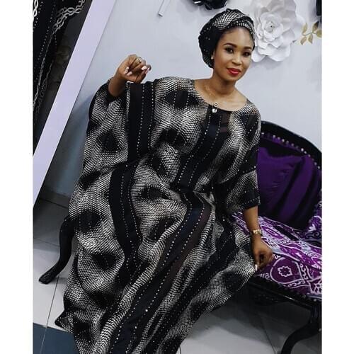 Dresses For Women Party Plus Size Clothing Wave Pattern Stripe Diamonds Dashiki Fashion Bazin Riche Dress Africa Clothing