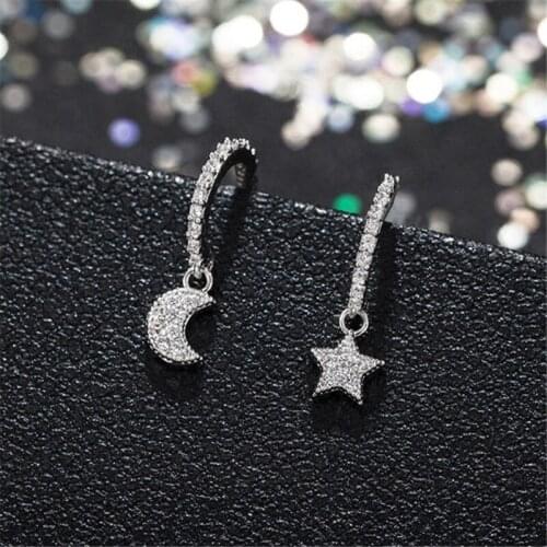 Full Zircon Star Moon Dangle Earrings For Women 2020 Trend 925 Sterling Silver Fashion Jewelry Drop Shipping eh1391