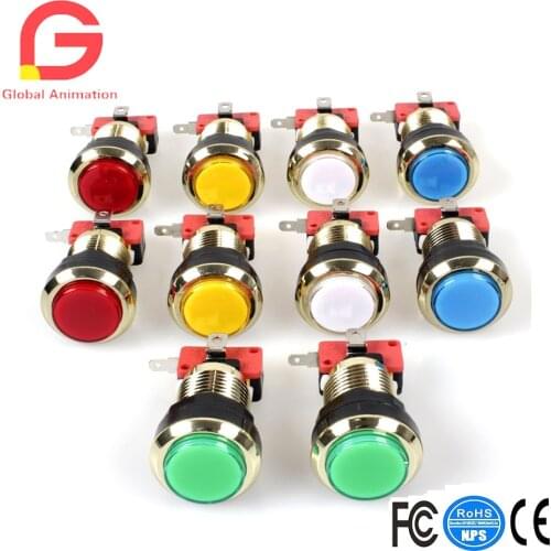 10 Pieces/lot Gold-plated LED Illuminated Push Button 30mm Holes Gilded buttons With Micro Switch for Arcade Video Games Machine