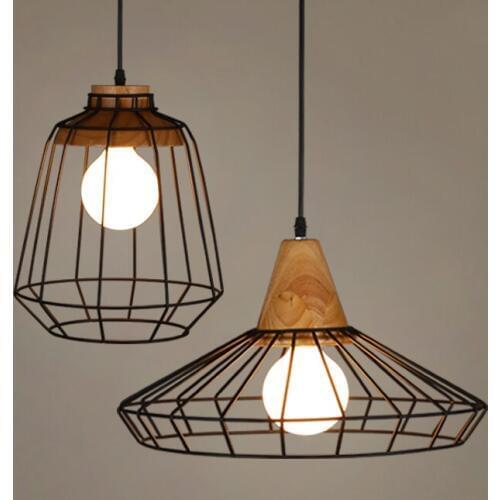 Retro Indoor Led Pendant Lights Wrought Iron Cage Wooden Hanging Lamp Kitchen Room Bar Hanging Lamp Fixture Restaurant Luminaire