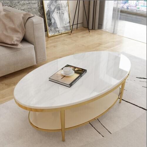 Light luxury coffee table modern stainless steel marble oval creative simple living room furniture tea table custom made 100CM