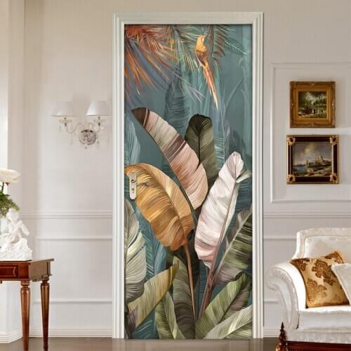 Self-adhesive Door Stickers PVC Waterproof Wall Decor Banana Leaf 3D Photo Mural Wallpaper Living Room Bedroom Decor Wall Decal