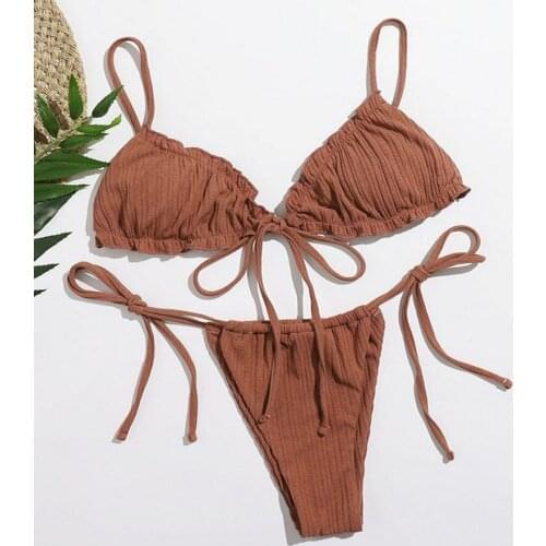 Sexy Ladies Bikini Swimsuit Bra Low Waist Thong Two-Piece Swimsuit 2021 Beach Bikini Swimsuit