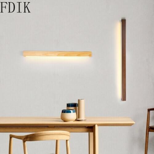 Nordic Strip Wood Wall Lamp Simple Led Light Fixtures for Indoor Bedroom Corridor Hotel Bar Vintage Loft Decor Lighting Sconce