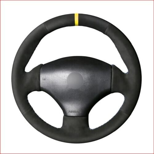 Hand-stitched Black Suede Leather Car Steering Wheel Covers Wrap for Peugeot 206 1998-2005 206 SW 2003-2005 206
