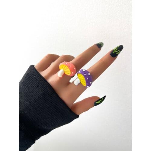 Stillgirl 2Pcs Funny Cartoon Mushroom Rings for Women Multi Color Cute Goth Aesthetic Anillos Y2k Couple Gifts Fashion Jewelry