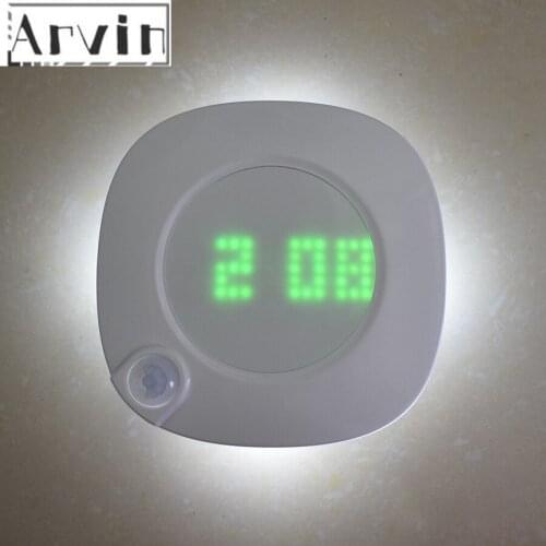 LED Time Clock Motion Sensor Night Light PIR Sensor Stairs Bedroom Wall Two Colors Adjustable Brightness Magnet Night Lamp