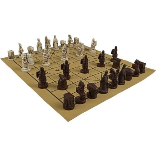 Traditional Chinese Chess Game Set Resin Chess Pieces Suede Leather Chessboard High-quality Chess Board Game Retro Entertainment