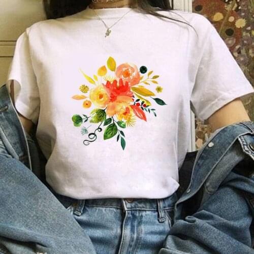 Ullzang Vintage 90s tshirt Flower print t shirt New Fashion Top Tees Female Tumblr Clothing Korean graphic tops tees