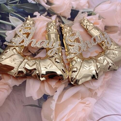 Bling Name Earrings Custom Earrings Stainless Steel Earrings Round Custom Name Earrings For Women Gift