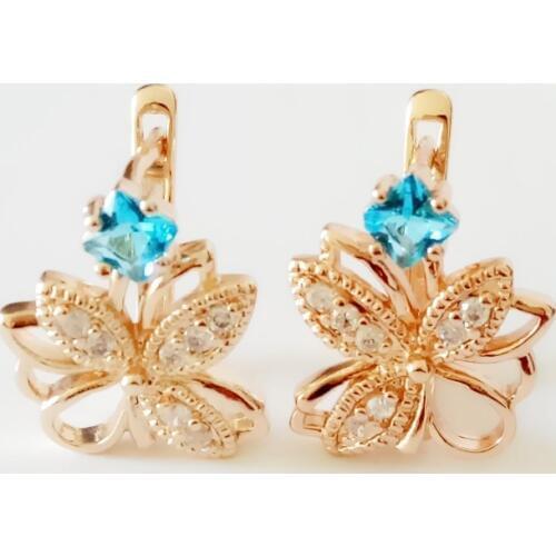 Women Earring Wholesale Lady Jewelry Rose Gold Color Women Accessories Luxury Light Blue Stone New Fashion Drop Earring