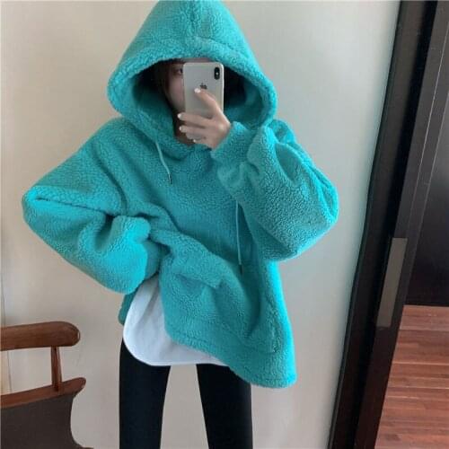 Women Hoodies Sweatshirts Sweater Womens Turquoise Loose Plush Hooded Top Autumn and Winter Ropa Mujer