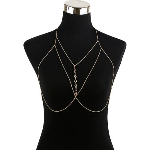 Summer Newest Alloy Tassel Bodychain Necklace Sexy Charm Crystal Bikini Bar Body Jewelry For Women Girl Beach Accessories Bijoux