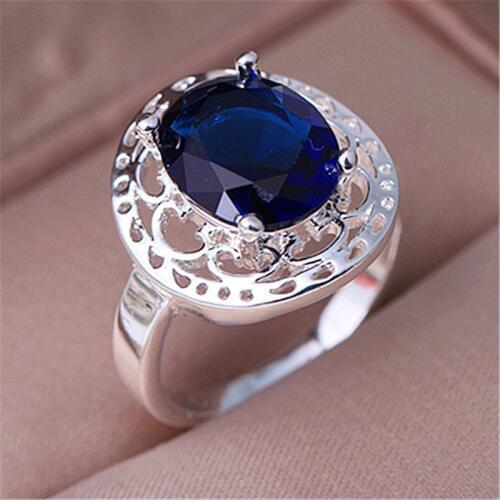 2019 New Sexy Lady Big Blue Colors Crystal Ring silver Rings Size 6 7 8 9 10 Women Jewelry Free Shipping Wholesale
