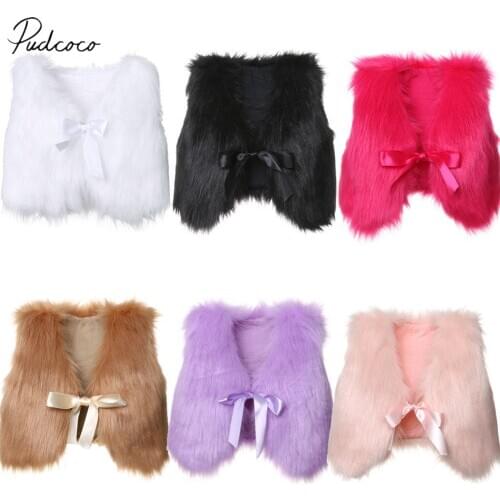 2018 Brand New Toddler Baby Girls Kid Winter Faux Fur Vest Waistcoat Sleeveless Solid Bowknot Belt Warm Coat Outwear Warm Jacket
