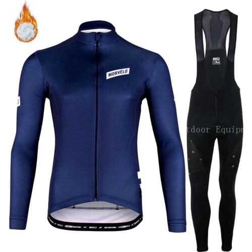 Morvelo Winter Thermal Fleece Long Cycling Jersey Set New Racing MTB Bike Cycling Suit Bicycle Clothing Uniform Ropa Ciclismo