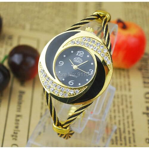 100pcs/lot Fashion Women Rhinestone Crystal Decorated Bangle Cuff Analog Quartz Bracelet Dress Watch