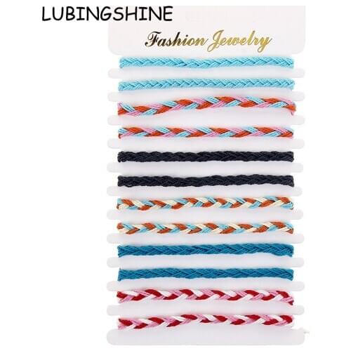 12pcs/lot Boho Braided Lucky Charms Bracelet for Women Men Handmade Knot Wax Wave Rope Adjustable Family Style Bracelets Jewelry