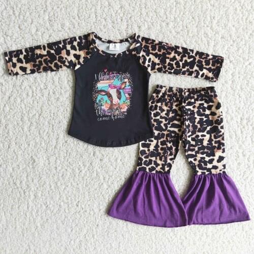 2021 heifer Deisgner outfits Toddler Girls Clothes Children Leopard Long Sleeve Bell Bottoms Sets Boutique Kid Outfits