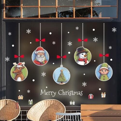 2021 Cartoon Christmas Wall Sticker Shopping Window Glass Door Decoration Christmas New Year Theme Double Side Sticker