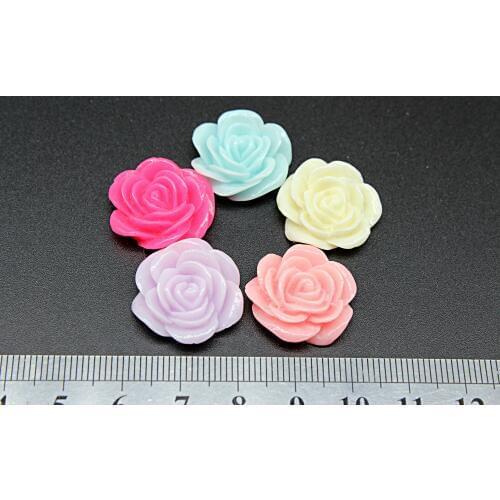 250pcs MIXED COLORS Resin Flower Beads, Rose Shaped, Rose flatback decoden cabochons, rose Flowers, 21mm