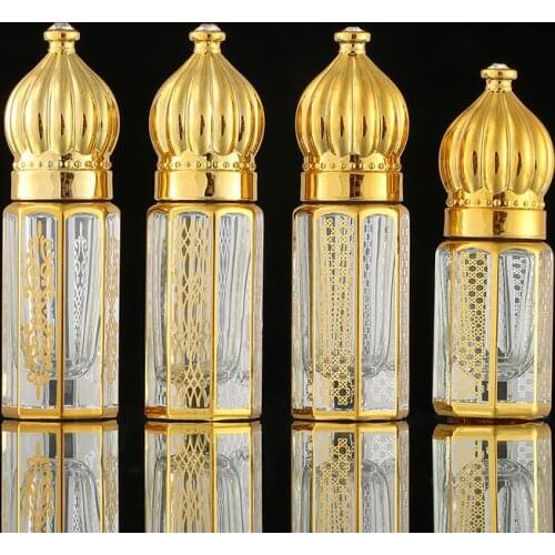 3ml/6ml/12ml Gold Arabic Crystal Attar oil bottle Glass Bottle Essential oil Bottle for Perfume Oil with Dropper Stick /Roller
