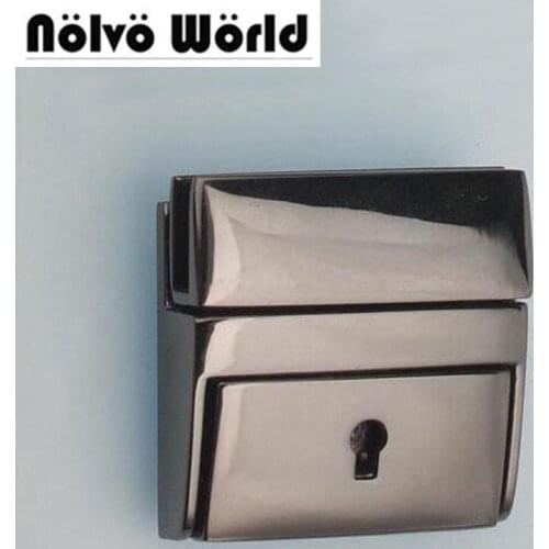 5pcs 42*40mm 1.5 inch polished gun black press locks has a key for men leather handbag briefcase bags sewing