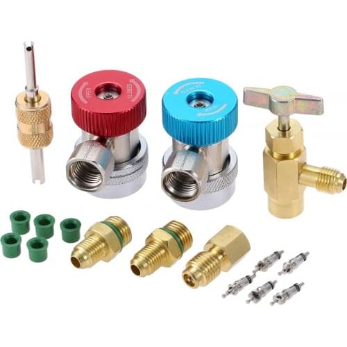 R134A Adapters Quick Couplers w/Can Tap Valve Kit R134A Can Tap Valve Refrigerant Dispenser Tank Adapter Valve Core Remover Kit