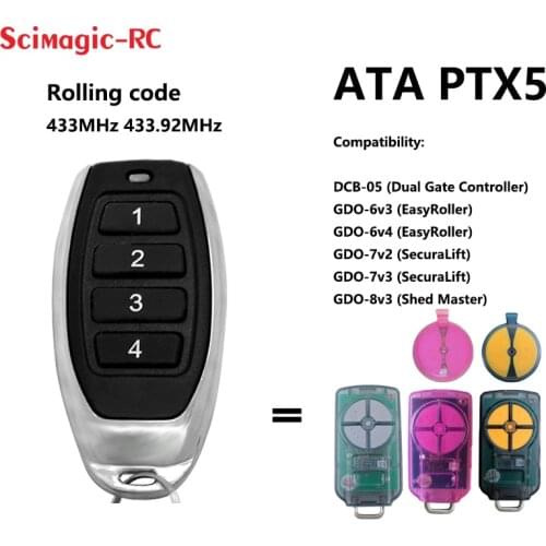 ATA PTX5 Remote Garage Command 433MHZ PTX-5v1 PTX-5v2 GDO 6v3/6v4/7v3/8v3/9v3/10v1/11v1 Remote Copier Door Keychain Rolling code