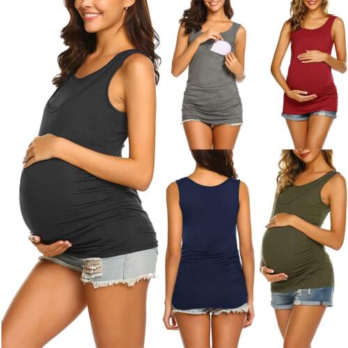 Pregnant Women Blouse Maternity Sleeveless Nursing Tops T-shirt For Pregnancy Breastfeeding Tank Tops Summer Casual Vest Top Tee