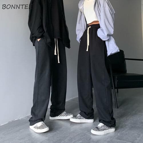 Pants Women Summer Fashion Pure Color Simple All-match Drawstring Korean Style Wide Leg Leisure Streetwear Soft Female Trousers