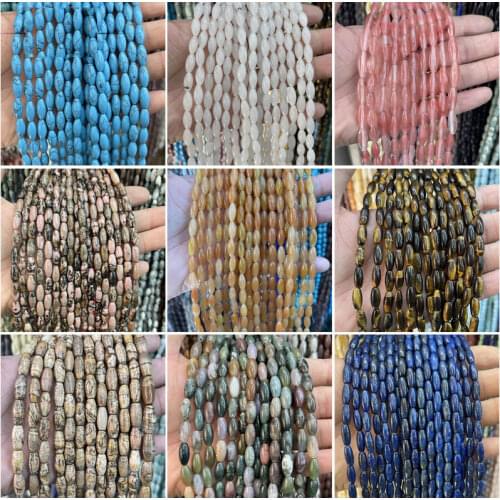 Natural Stone Rice Loose Spacer Beads For Jewelry Making DIY Accessorries Bead For Bracelet Rose Quartzs Indian Agates 5x12mm