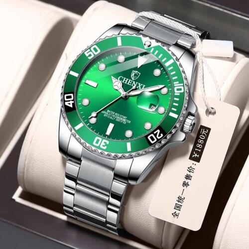 CHENXI Mens Watches Top Brand Luxury 2021 Stainless Steel Mens Watch Green Dial Waterproof Men Quartz Wristwatches Reloj Hombre