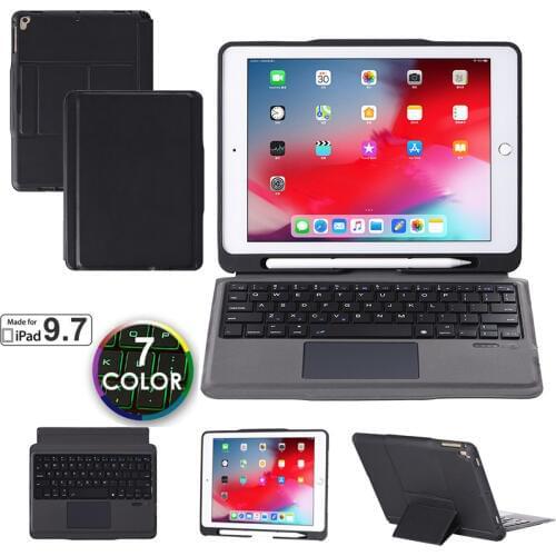 Touchpad Keyboard Case for iPad 9.7 2017 2018 5th 6th Air 1/2 Pro 9.7 Backlit Bluetooth Keyboard Silicene Cover with Pen Holder
