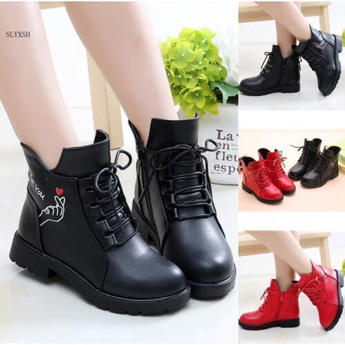 Childrens shoes girls short boots autumn and winter 2018 new boots childrens plus velvet non-slip cotton boots