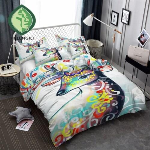 HELENGILI 3D Bedding Set Elk Print Duvet cover set lifelike bedclothes with pillowcase bed set home Textiles #ML-03