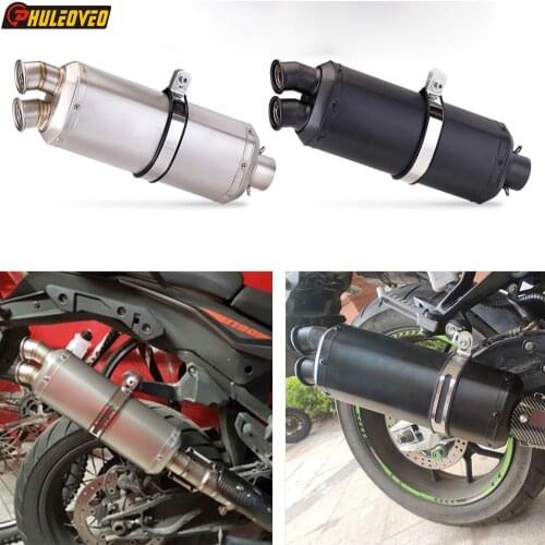 ID: 51mm L:430mm Universal Motorcycle Exhaust Muffler Escape Demper Pipe Double Hole for Z400 Z900 CB650R GW250 Z750 CB400 ER6N