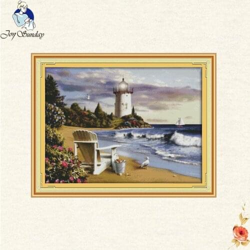 Joy Sunday The lighthouse cross stitch Needlework The seaside scenery Cross Stitch Set for DIY Embroidery Kit Handwork Wedding
