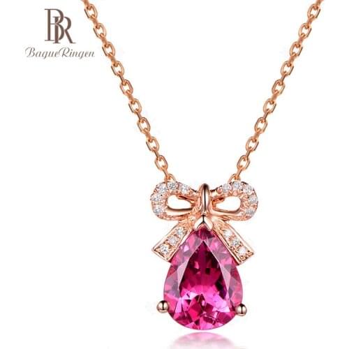 Bague Ringen Silver 925 Jewelry Necklace For Women Zircon Rose Colored New Sweet Fashion Butterfly Knot Ruby Gift Weddings