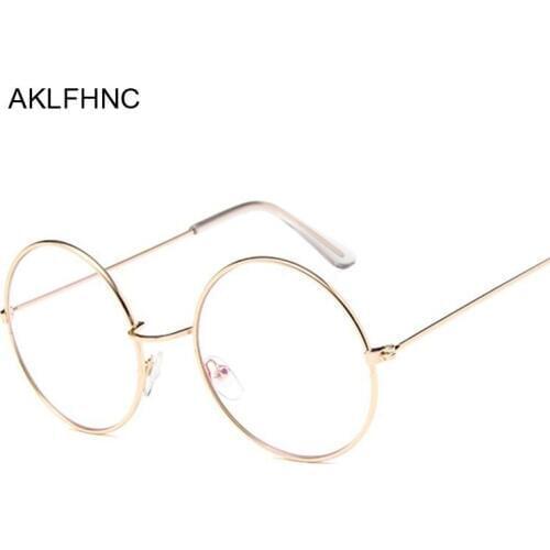 Round Glasses Frame Men Anti Blue Light Glasses Women Fake Glasses Gold Optical Eyeglasses Frame Transparent Clear Lens