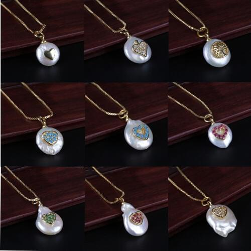 Multiple Colors Cz Paved Tiny Heart Charm Freshwater Pearl Bead Thin Gold Chain Chic Pendant Choker Necklace For Women Jewelry