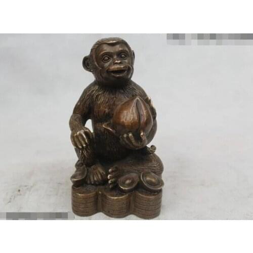 Wholesale factory 6"Chinese Folk Pure Bronze excellent Lucky Money drawing monkey Statue 25% off