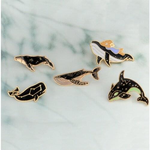 Originality exquisite Whale Shark Brooch Cartoon Whale Constellation Sea Shark Star Marine Bio Enamel Denim Lapel Badge Pins